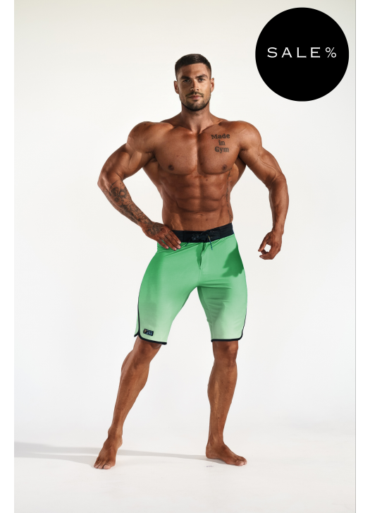 Men's Physique súťažné plavky - Gradient Light Green (čierny bočný lem)